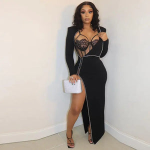 Beautiful High Slit Corset Maxi Dress - black / M - dress