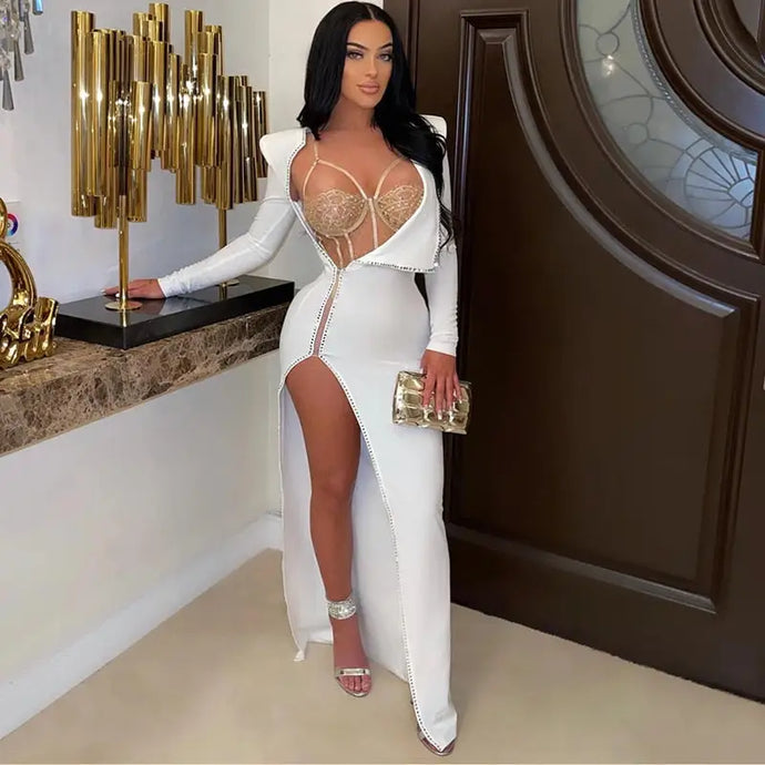 Beautiful High Slit Corset Maxi Dress - white / XXL - dress