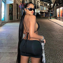Load image into Gallery viewer, Black Bodycon Rave Mini Skirt Set - two piece