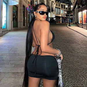 Black Bodycon Rave Mini Skirt Set - two piece