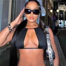 Load image into Gallery viewer, Black Bodycon Rave Mini Skirt Set - two piece