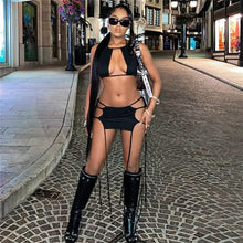 Load image into Gallery viewer, Black Bodycon Rave Mini Skirt Set - two piece