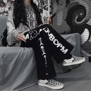 Black Gothic Korean Heart Print Pants - 3 / S - pants