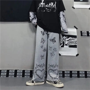 Black Gothic Korean Heart Print Pants - 5 / S - pants