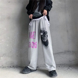 Black Gothic Korean Heart Print Pants - 6 / S - pants