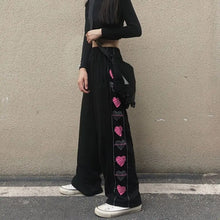 Load image into Gallery viewer, Black Gothic Korean Heart Print Pants - pants