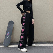 Load image into Gallery viewer, Black Gothic Korean Heart Print Pants - pants