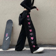 Load image into Gallery viewer, Black Gothic Korean Heart Print Pants - pants