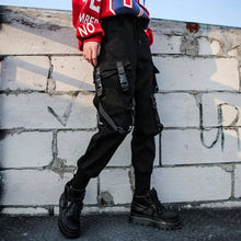 Load image into Gallery viewer, Black High Waist Cargo Techwear Punk Pants - pants
