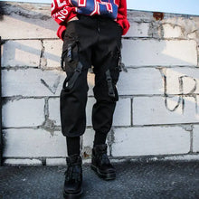 Load image into Gallery viewer, Black High Waist Cargo Techwear Punk Pants - pants