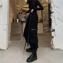 Load image into Gallery viewer, Black High Waist Techwear Long Pants With Belt - pants