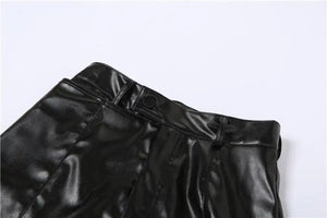 Black PU Leather High Waist Hipster Side Pants - pants