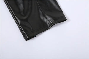 Black PU Leather High Waist Hipster Side Pants - pants