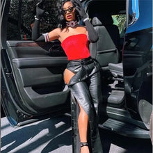 Load image into Gallery viewer, Black PU Leather High Waist Hipster Side Pants - pants