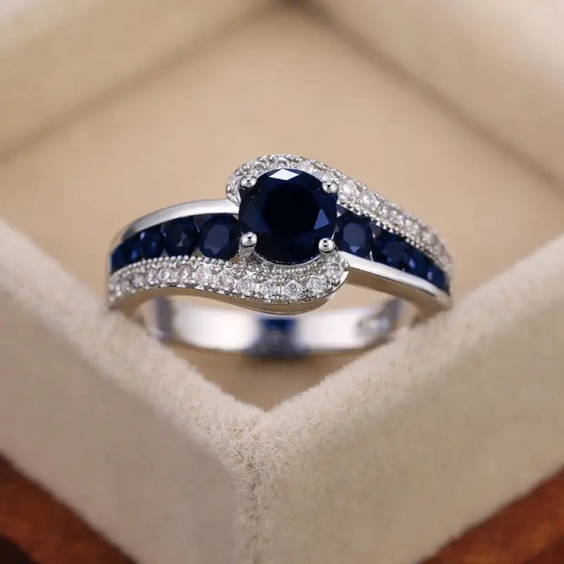 Black Stone Dazzling Crystal Zircon Ring - 9 / F1521