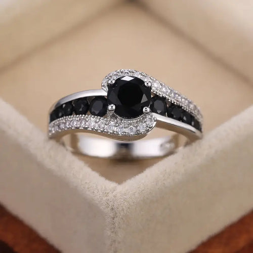 Black Stone Dazzling Crystal Zircon Ring - Jewelry
