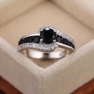 Black Stone Dazzling Crystal Zircon Ring - Jewelry