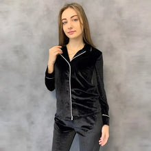 Load image into Gallery viewer, Black Velvet Thick Long Sleeve Sleepwear Set