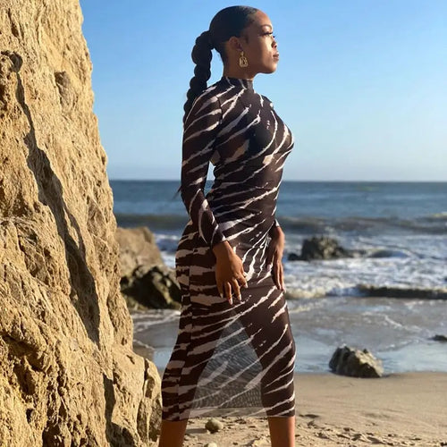 Black & White Contrast Color Mesh See Through Long Sleeve