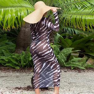 Black & White Contrast Color Mesh See Through Long Sleeve