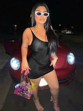 Load image into Gallery viewer, Bling Glitter Strap Mini Dress - black / S - dress