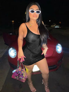 Bling Glitter Strap Mini Dress - black / S - dress