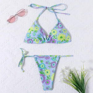 Blue Triangle Brazilian Bikini Set - Swimsuit