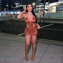 Load image into Gallery viewer, Bodycon Hollow Out Brown Mini Dress - dress