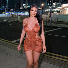 Load image into Gallery viewer, Bodycon Hollow Out Brown Mini Dress - dress