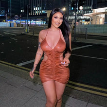 Load image into Gallery viewer, Bodycon Hollow Out Brown Mini Dress - dress