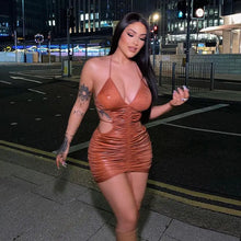 Load image into Gallery viewer, Bodycon Hollow Out Brown Mini Dress - dress