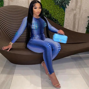 Bodycon Long Sleeve Streetwear Blue Jumpsuit - jumpsuit