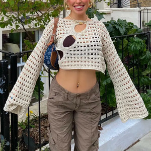 Boho Hollow Out Flared Crop Top