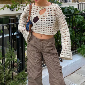 Boho Hollow Out Flared Crop Top