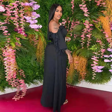 Load image into Gallery viewer, Boho Off The Shoulder Flounce Design Split Black Maxi Dress