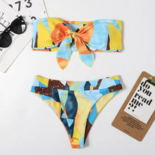 Load image into Gallery viewer, Bow Tie Front Flower Padded High Waist Two Piece Bikini Set