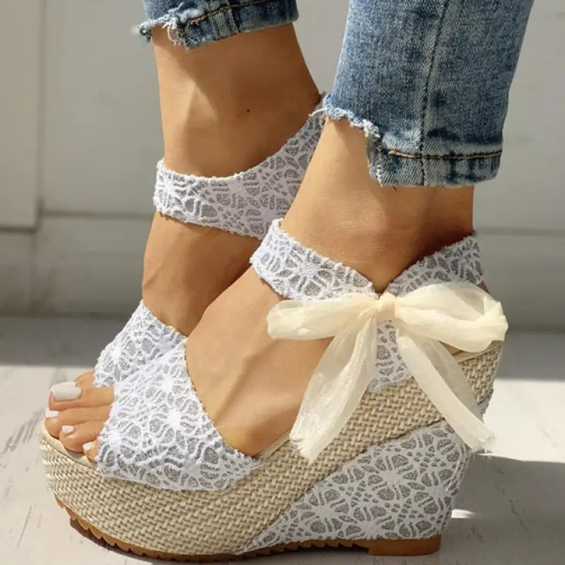 Bow Tie High Heeled Platform Shoes - Silver / 36