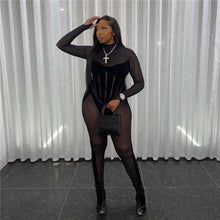 Load image into Gallery viewer, Brielle Patchwork Mesh Bodycon Rompers Jumpsuit - romper