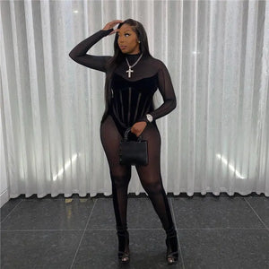 Brielle Patchwork Mesh Bodycon Rompers Jumpsuit - romper