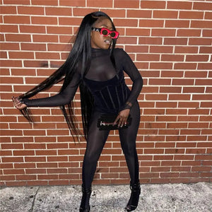Brielle Patchwork Mesh Bodycon Rompers Jumpsuit - romper