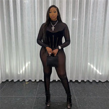 Load image into Gallery viewer, Brielle Patchwork Mesh Bodycon Rompers Jumpsuit - romper