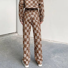 Load image into Gallery viewer, Brown Plaid Straight High Waist Jeans - pants