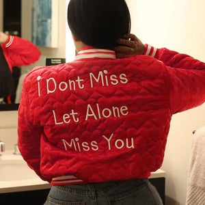 Bubble Puffer Cropped Baseball Jacket - L / Red