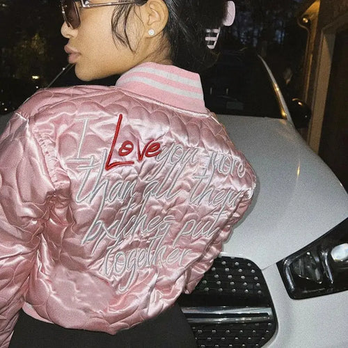 Bubble Puffer Cropped Baseball Jacket - S / Pink