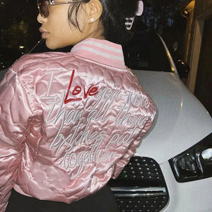Bubble Puffer Cropped Baseball Jacket - S / Pink