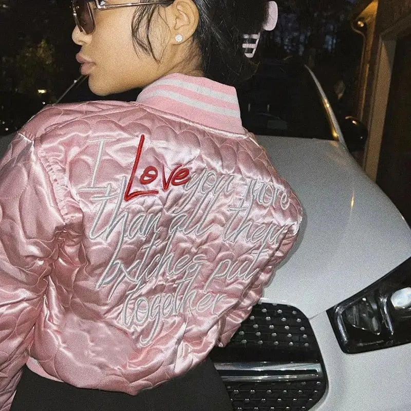 Bubble Puffer Cropped Baseball Jacket - S / Pink