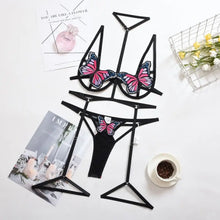 Load image into Gallery viewer, Butterfly EmbroideryLace See Through Lingerie Set - black