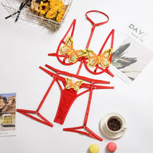 Load image into Gallery viewer, Butterfly EmbroideryLace See Through Lingerie Set - Red / L
