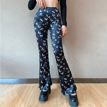 Load image into Gallery viewer, Butterfly Print Velvet High Waist Pants - Black / S - pants