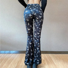 Load image into Gallery viewer, Butterfly Print Velvet High Waist Pants - pants